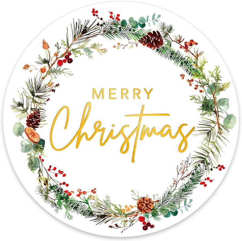 DLP 120pcs Merry Christmas Stickers for Cards Envelope Seals Gold Foil Large Round Adhesive Holiday Stickers for Invitation Gift Bags Box Sealing Parcel - Image 1